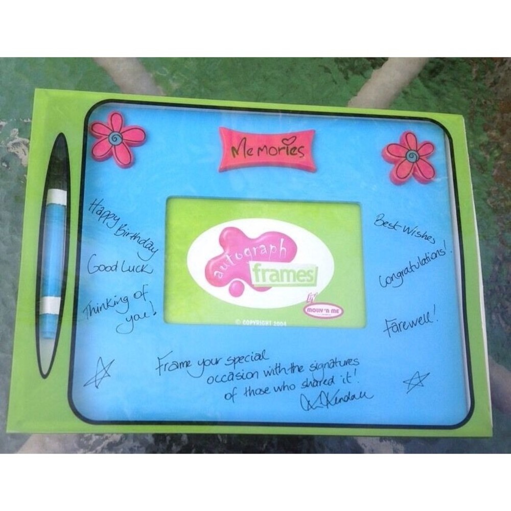 Autograph Memories Frame with Marker Blue Pink Flowers Special Occasion Friends